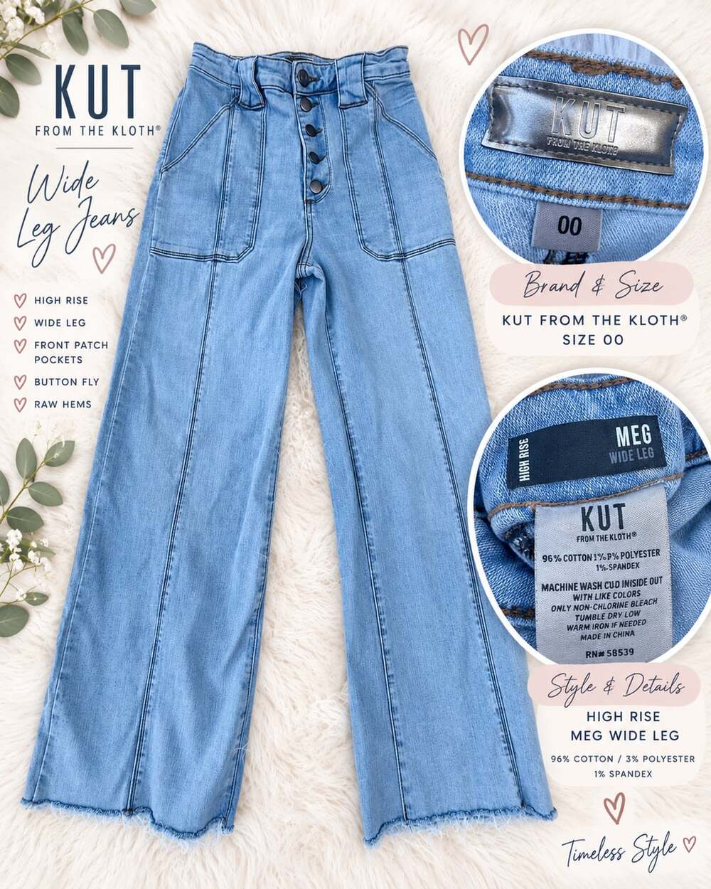 Kut From The Kloth 00 Jeans Meg Wide Leg